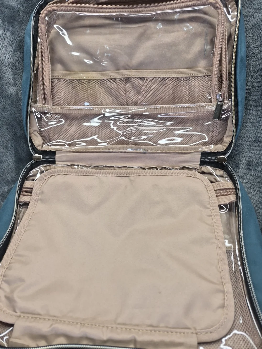 Nishel 4 Sections Travel Bag Cosmetic Organizer with Hook Blue Green Gold Tone